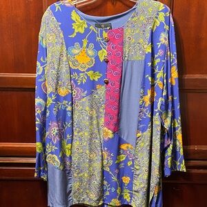Carol Little Multicolor Patchwork tunic blouse size 24 vintage